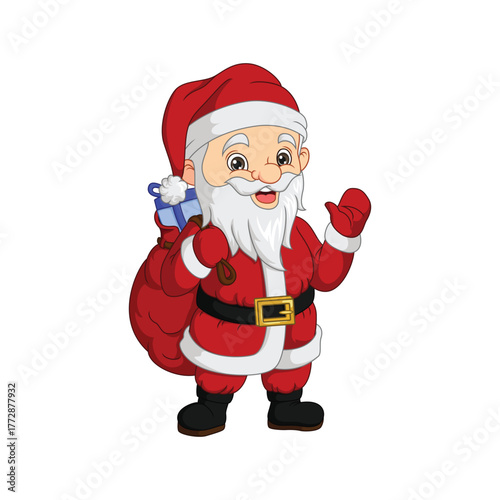 Santa Claus carrying gifts on white background