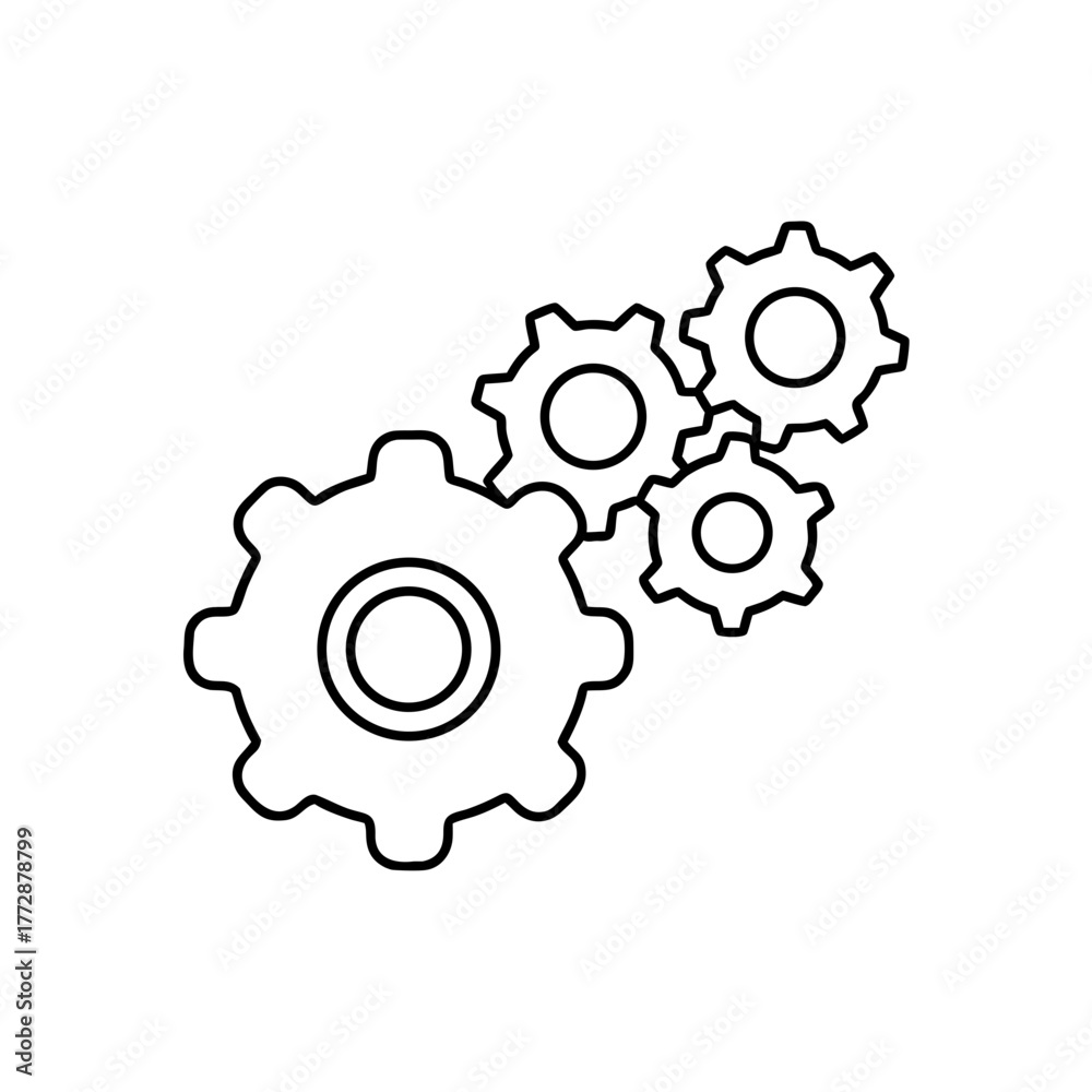 Fototapeta premium Four gears in black and white on transparent background