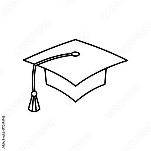 Outline graduation cap drawing on transparent background