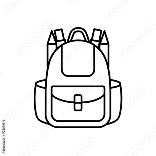 Outline drawing of a backpack on transparent background