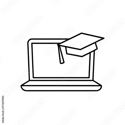 Laptop with graduation cap icon on transparent background