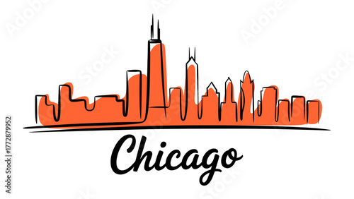Chicago Skyline Silhouette: The outline of Chicago's iconic skyline showcases the city's unique architectural landscape in an artistic form.