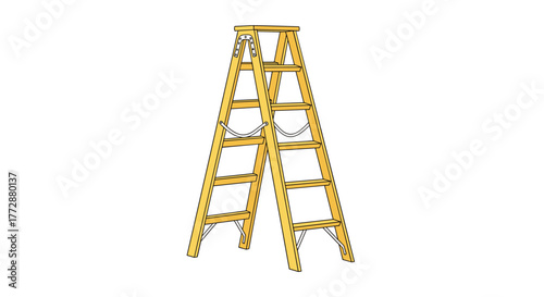 A detailed illustration of a yellow wooden stepladder, showcasing its construction and utility for reaching higher places in home improvement projects.