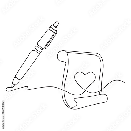 Continuous single one line art of ball pen in abstract minimal style isolated outline illustration.
