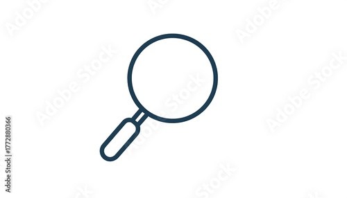 A dark blue line drawing of a classic magnifying glass on a pristine white background