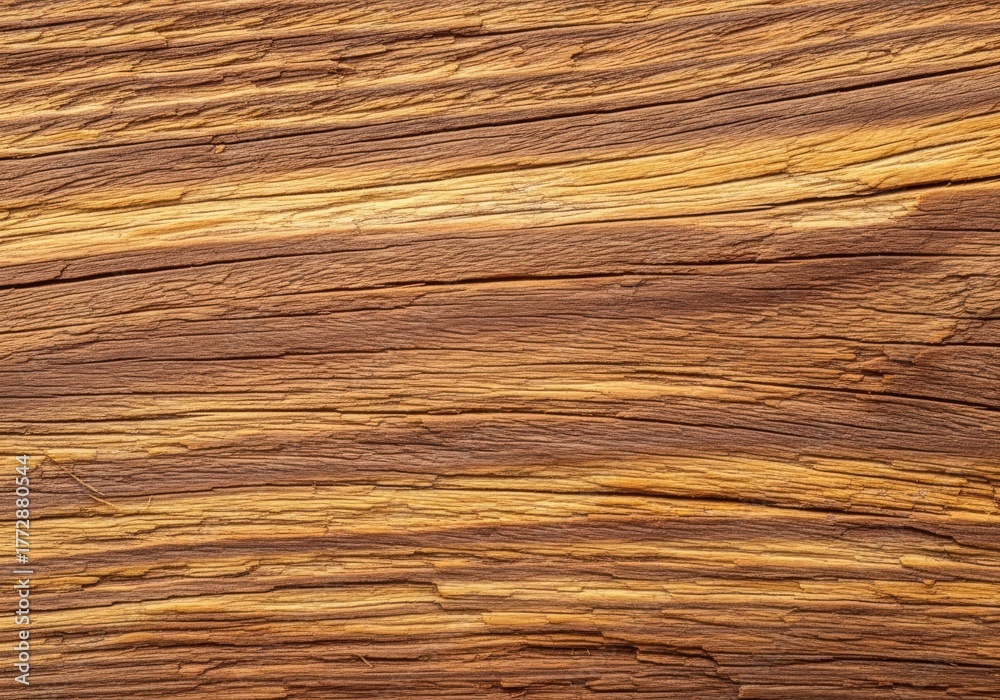 Fototapeta premium Close up texture of rich striated wood grain with warm brown and golden hues