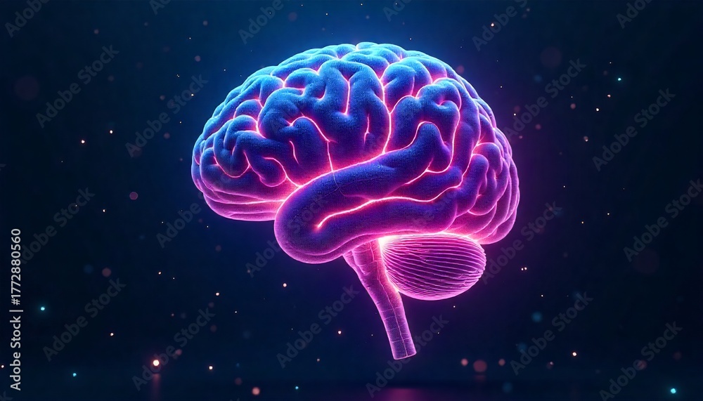 Fototapeta premium 3D Render of a Glowing Neural Brain Representing Artificial Intelligence and Digital Technology