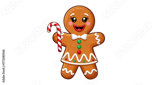 Gingerbread Man: A whimsical gingerbread man holds a candy cane, standing as a charming symbol of the holidays and festive cheer.