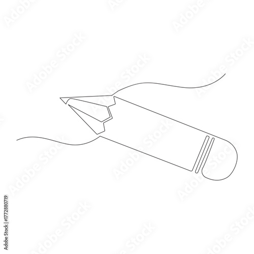 Continuous single one line art of ball pen in abstract minimal style isolated outline illustration.
