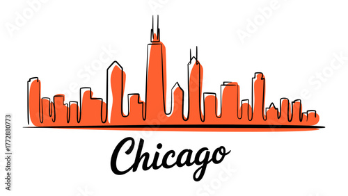 Chicago Skyline: A stylized skyline silhouette with the city's name beneath. Representing the city's architecture and urban landscape in an artistic fashion.