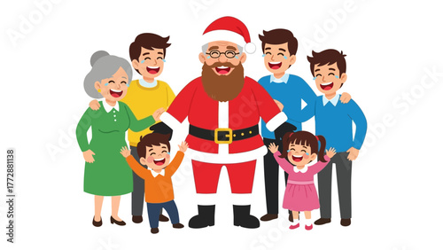 Family Christmas Portrait with Santa: A heartwarming illustration of a family portrait with Santa Claus, capturing the spirit of Christmas and togetherness, joy, happiness, and festive spirit.