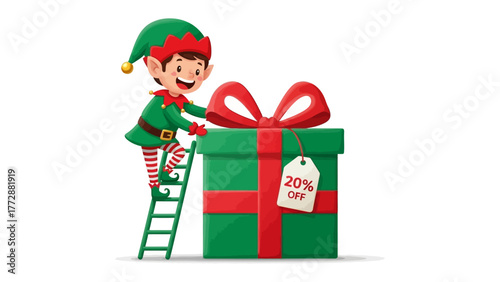 Gift of Joy: A cheerful elf prepares a beautifully wrapped gift.