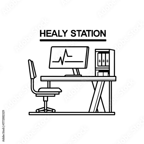 Stylized circular emblem of a serene nighttime mountain landscape under a crescent moon