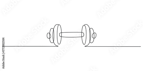 Minimalist continuous line drawing of a dumbbell symbolizing fitness and strength vector