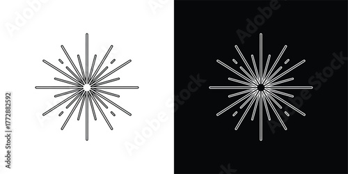 Starburst Line Art Vector, Minimal Geometric Burst Design in Black and White for Decoration, Logo, and Modern Graphic Elements