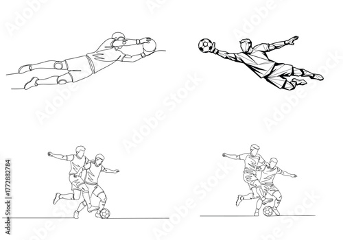 Soccer Players Sitting Bench Back View Continuous Line Drawing Team Sport