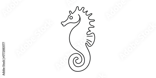 Elegant continuous line drawing of a seahorse with a curled tail and intricate details vector