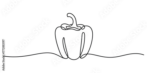 Minimalist bell pepper drawn with a single continuous line vector