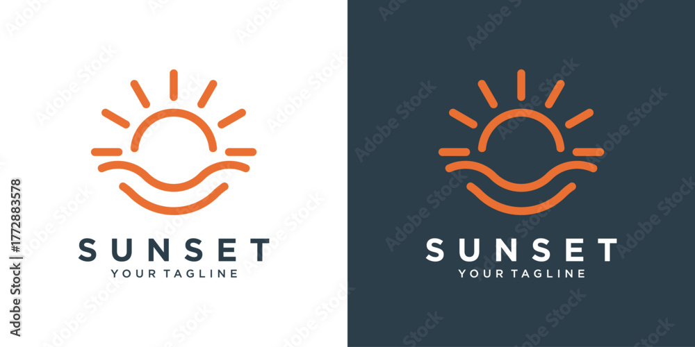 Fototapeta premium Sun logo design with sun rays and waves