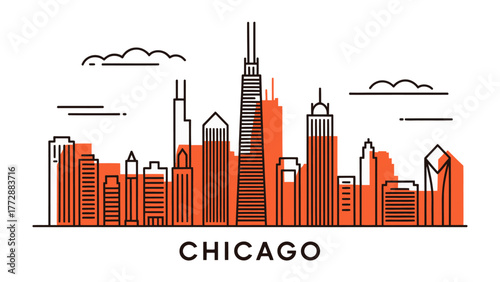 Chicago Skyline: Iconic buildings line up in a vibrant display, a symbol of urban innovation, a testament to architectural innovation and a tribute to the city's unique charm.