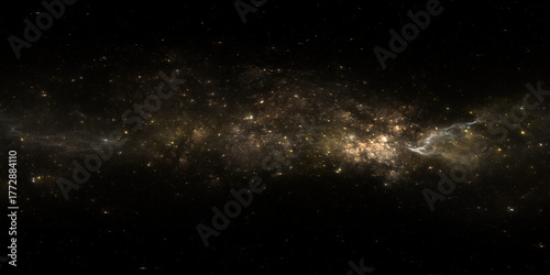 Fototapeta Naklejka Na Ścianę i Meble -  360 degree space nebula. Giant interstellar cloud with stars, equirectangular projection, environment map. Spherical panorama. 3D rendering, Fractal image