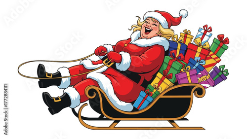 Jolly Delivery: A gleeful figure in a festive suit, brimming with cheer, pilots a sleigh laden with gifts, signifying the spirit of sharing and the magic of celebration.