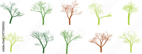 Abstract Trees in Shades of Green on a White Background Design