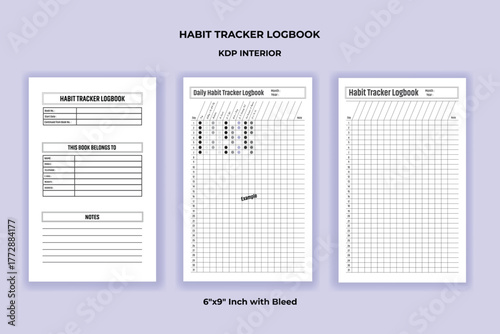 Habit Tracker Logbook Interior | Daily and Monthly Habit Tracking Journal Template for KDP Interior