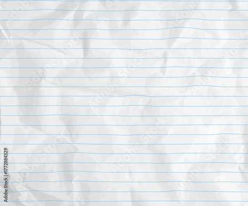 Paper background with line pattern and crumpled texture. Realistic notebook outline design for craft, scrapbook or collage projects symbolizing school and education with soft fold details bg. Vector