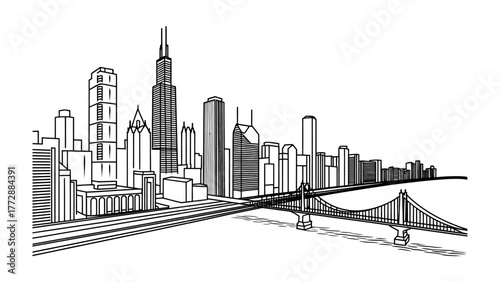 Skyline Serenity: The tranquil beauty of a cityscape, defined by its geometric architecture, capturing a sense of urban elegance.