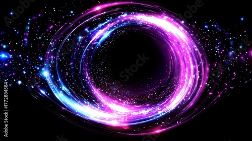Dynamic swirl of vibrant colors and sparkling lights against a dark background, creating a captivating visual effect