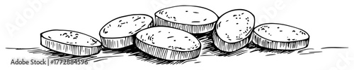 hand-drawn vector illustration of several round cookies in monochrome outline style