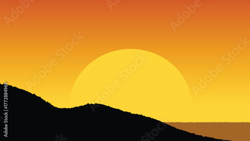 Sunset behind the mountains. Sunset behind the mountains. Silhouette