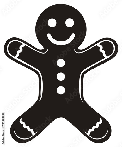 Black Gingerbread Man Icon with Smiling Face and Buttons