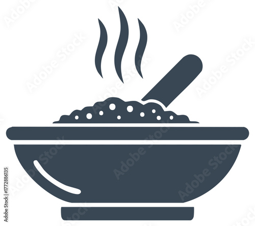 Warm porridge bowl with spoon, steam rising, vector illustration