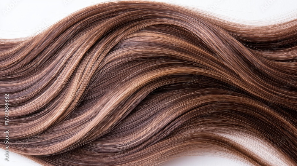Naklejka premium Elegant strands of smooth, shiny hair flowing gracefully in a wave pattern, showcasing rich brown tones