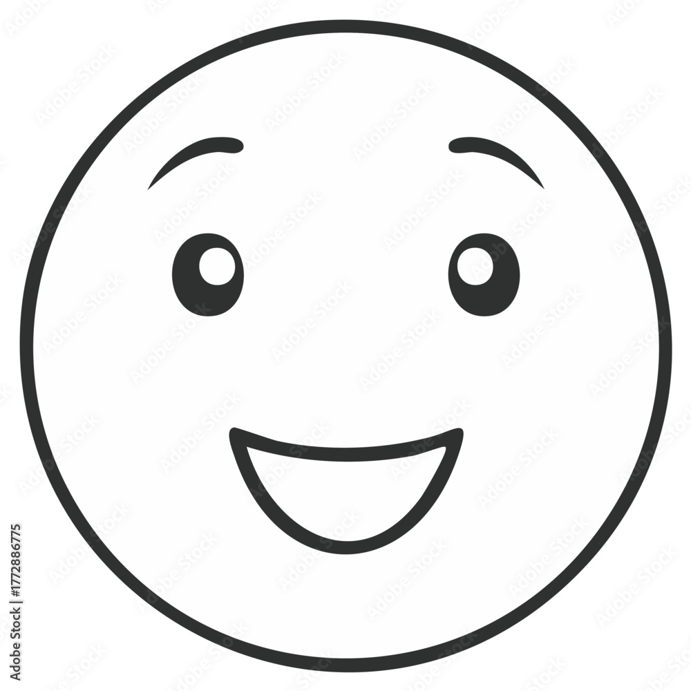 Fototapeta premium Simple Smiling Face Icon Emoticon with Eyes and Mouth Outline Vector Illustration