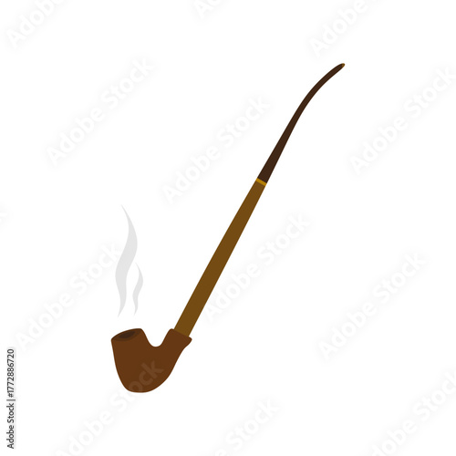 Classic wooden tobacco smoking pipe flat design vector illustration isolated on white background.