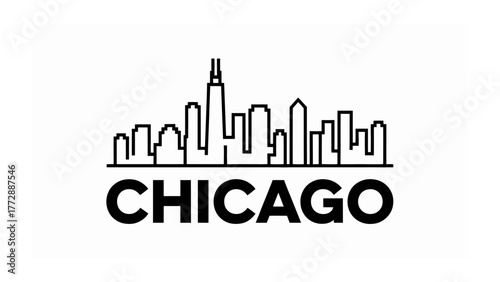 Chicago Skyline Silhouette: A clean, minimalistic outline showcases the iconic Chicago skyline, with a bold typography accentuating the city's name.