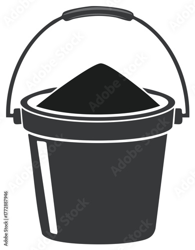 Simple monochrome bucket filled with sand or dirt vector illustration icon
