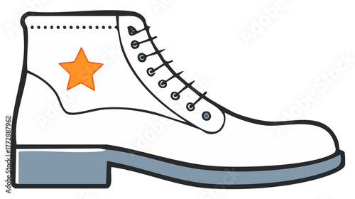 Stylish white lace up boot with an orange star graphic design representing fashion and individuality