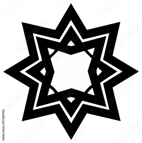 Modern abstract eight pointed star symbol graphic design with intricate geometric lines