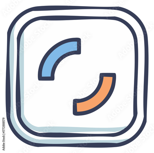 Hand drawn refresh or reload arrow illustration in square frame, update loading symbol