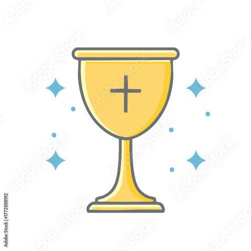 Gold Chalice with Cross surrounded by stars, Catholic symbol of faith.