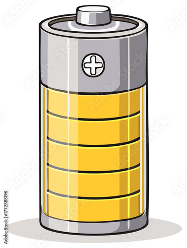 Illustrated single cell battery with power level indicator for device equipment and resource preservation