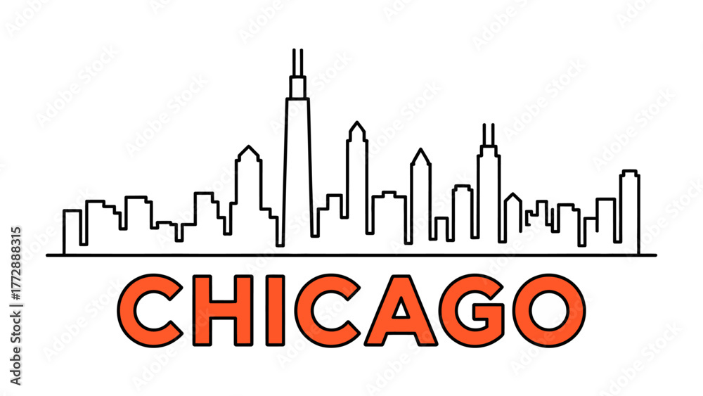 Obraz premium Chicago Skyline: A stylized illustration presents the distinctive skyline of Chicago, with iconic architecture highlighted against a minimalist backdrop.
