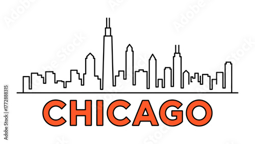 Chicago Skyline: A stylized illustration presents the distinctive skyline of Chicago, with iconic architecture highlighted against a minimalist backdrop.
