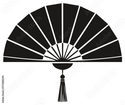 Elegant Asian folding hand fan with decorative tassel minimalist cultural symbol vector