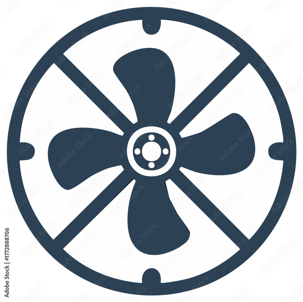 Obraz premium Stylish Air Ventilation Appliance Unit Icon Rotating Fan Blade Design with Protective Enclosure Outline Graphic