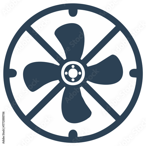 Stylish Air Ventilation Appliance Unit Icon Rotating Fan Blade Design with Protective Enclosure Outline Graphic